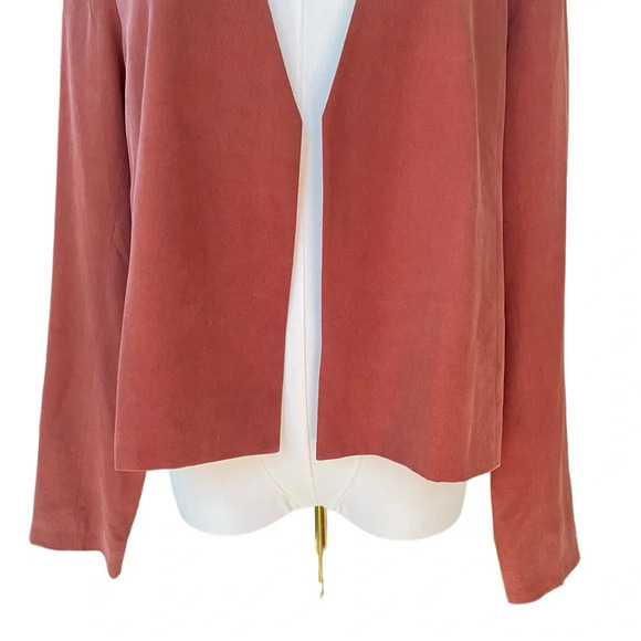 Eileen Fisher 100% Silk Terracotta Open Front Collarless Jacket Size Small - Picture 3 of 10